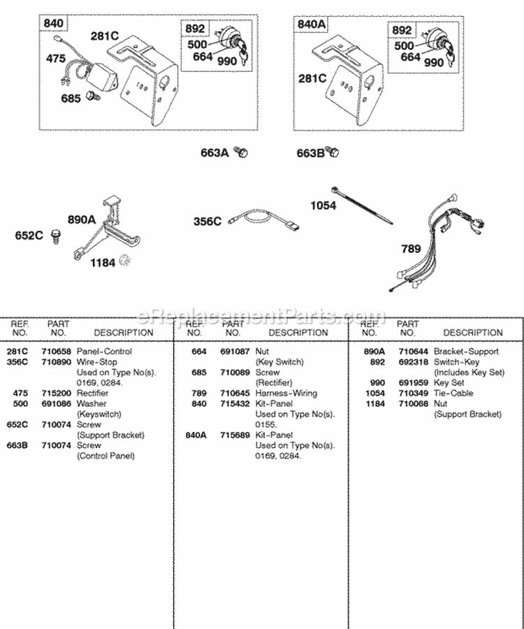 Panel Kits Wires Diagram and Parts List for 138432-0188-B1  Briggs and Stratton Engine